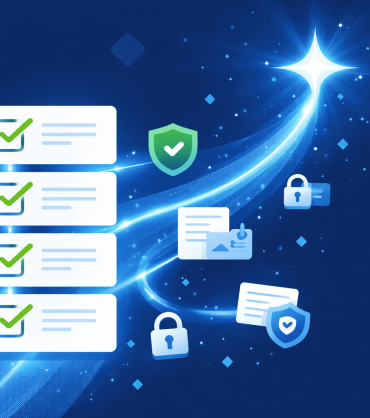 Illustration showing a checklist leading to a glowing Copilot sparkle icon, representing Microsoft 365 Copilot readiness steps for Brisbane businesses